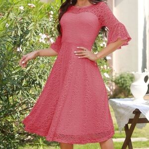 DRESSTELLS Bell Sleeve Lace Homecoming Dress Cocktail Formal Fall Dresses Vtg 3X